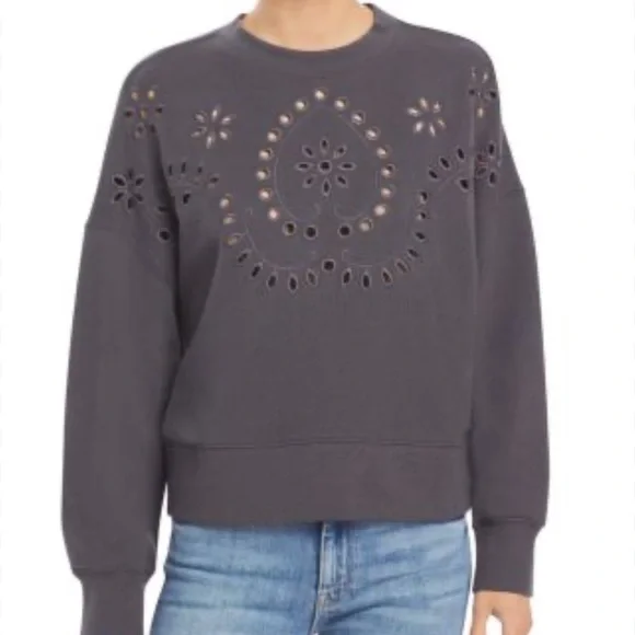 Rails Alice Eyelet Sweatshirt Soft Girl Coquette Cozy Pullover Women M Crew Neck - Picture 2 of 14